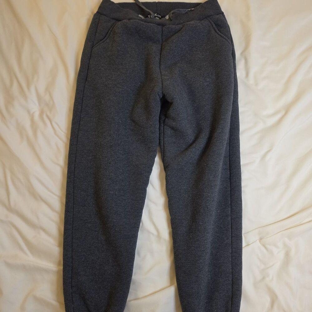 YeoKou Men's Size M Gray Fleece Sweatpants Joggers Drawstring Waist Pockets